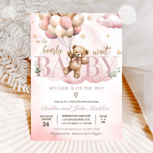 Rosa Teddybär Wir können es kaum erwarten Baby Sho Einladung