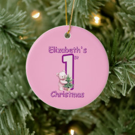 Rosa Teddybären erste Weihnachtsfreude! Keramik Ornament