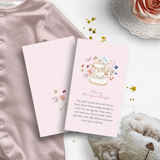 Rosa Tee Begleitkarte (Pink Floral Tea Cup Party Bring A Recipe Enclosure Card by Painted Paperie
)