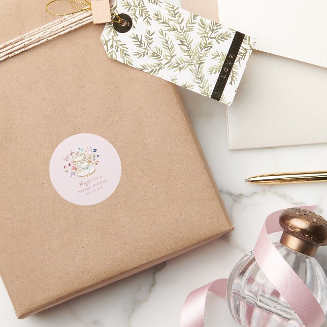 Rosa Tee-Party Runder Aufkleber (Blush Pink Tea Party Classic Round Sticker by Painted Paperie
)