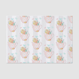 Rosa Teekanne mit Blume und Schmetterlingsmuster Seidenpapier