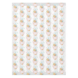 Rosa Teekanne mit Blume und Schmetterlingsmuster Tischdecke