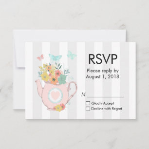 Rosa Teekanne mit Blumen & Schmetterlingen RSVP Karte