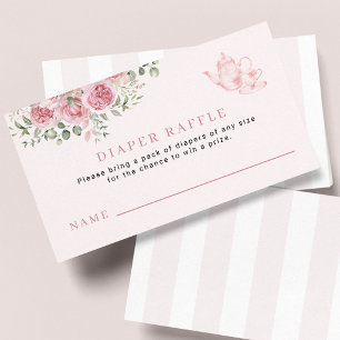 Rosa Teeparty-Baby-Shower-Windel-Raffel-Ticket Begleitkarte