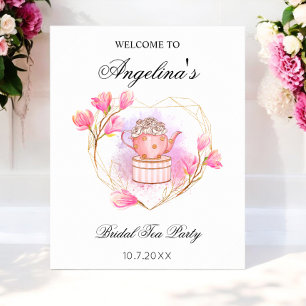 Rosa Teeparty-Brautabschied mit Rose-Gold-Blumen Poster