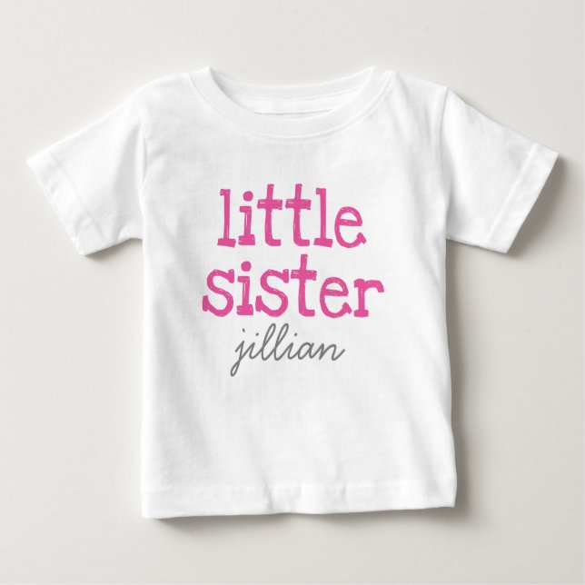 Rosa Text Kleine Schwester hinzufügen Baby T-shirt (Vorderseite)