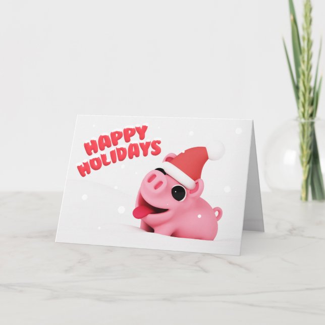 Rosa the Pig Christmas Card Feiertagskarte (Vorderseite)