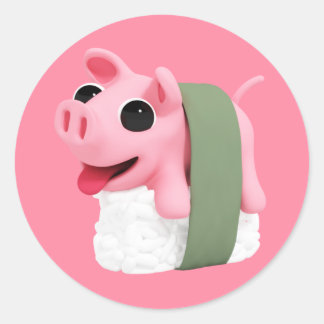 Rosa the Pig is a Sushi Runder Aufkleber