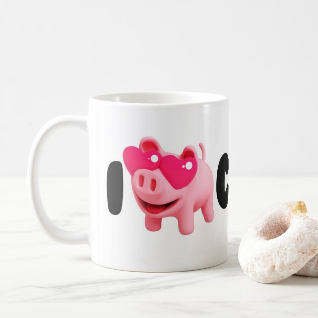 Rosa the Pig Love Coffee so much! Kaffeetasse (Mit Donut)