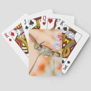 Rosa Throter Hummingvogel, der über Blume fliegt Spielkarten