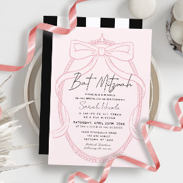 Rosa Tiara- und Schleifenrahmen Bat Mitzvah Einladung