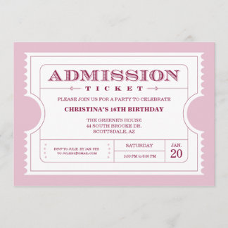 Rosa Ticket-Party Einladung