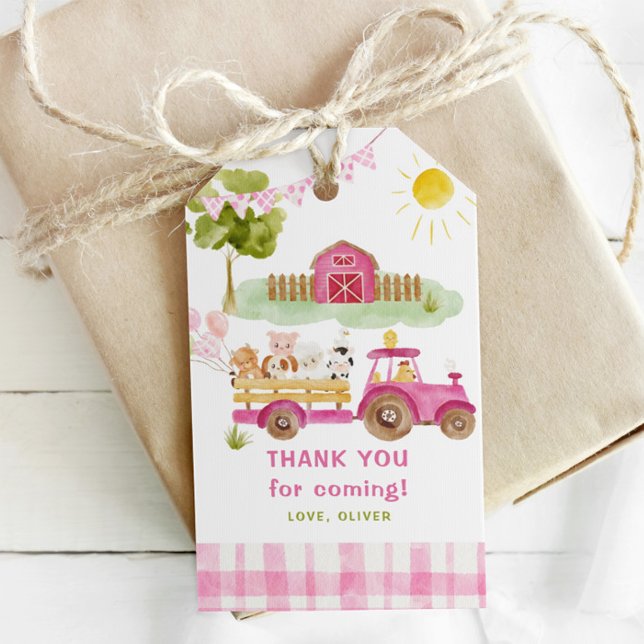 Rosa Tiere Mädchen Geburtstagsparty Geschenkanhänger (Von Creator hochgeladen)