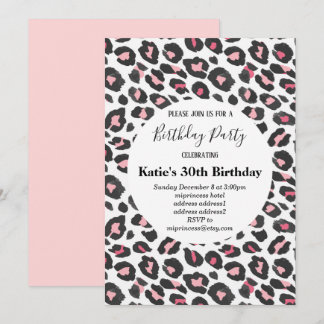Rosa Tierprint, Leopard, Geparden Geburtstag Einladung