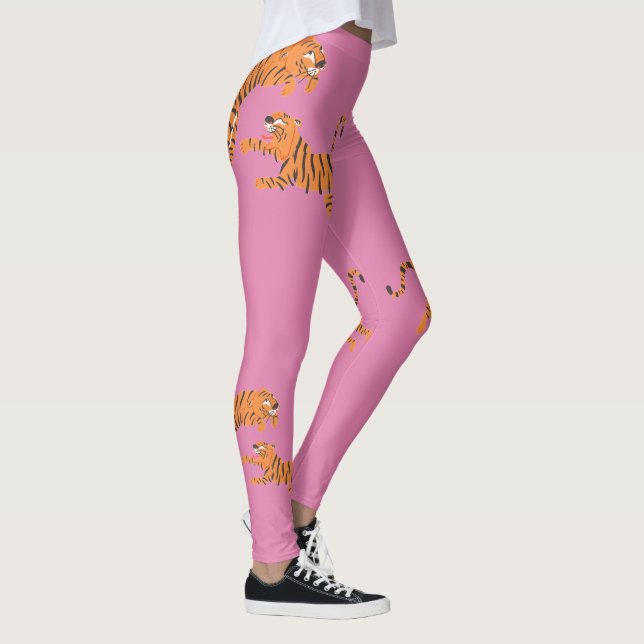 Rosa Tiger Tierdruck Muster Design Leggings (Rechts)