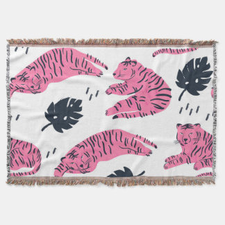 Rosa Tiger Tropical: Vintag von Hand Gezeichnet. Decke