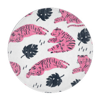 Rosa Tiger Tropical: Vintag von Hand Gezeichnet. Schneidebrett