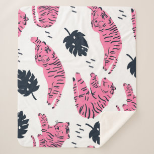 Rosa Tiger Tropical: Vintag von Hand Gezeichnet. Sherpadecke