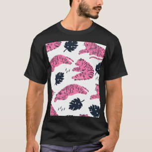 Rosa Tiger Tropical: Vintag von Hand Gezeichnet. T-Shirt