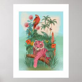 Rosa Tiger und Papagei Tropische Großkunst Poster
