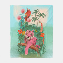 Rosa Tiger und tropischer Parrot-Dschungel Fleecedecke