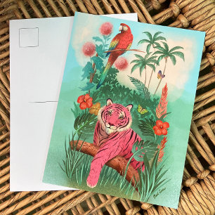 Rosa Tiger und tropischer Parrot-Dschungel Postkarte