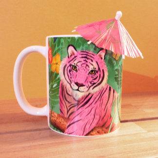 Rosa Tiger und tropischer Parrot-Dschungel Zweifarbige Tasse