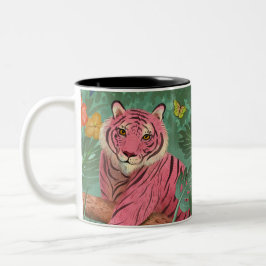 Rosa Tiger und tropischer Parrot-Dschungel Zweifarbige Tasse