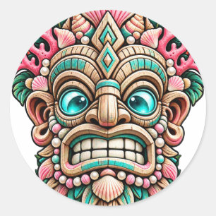 Rosa Tiki-Sticker aus Koralle Runder Aufkleber