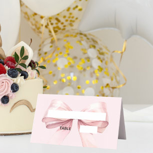 Rosa Tischkarten mit Schleife   Elegant gefaltet Platzkarte
