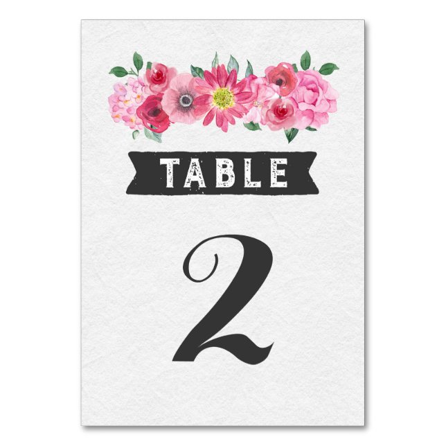 Rosa Tischnummer Hochzeitskarte (Vorderseite)