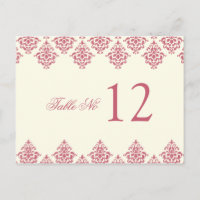 Rosa Tischnummer Ivory Arabesque Damask Card