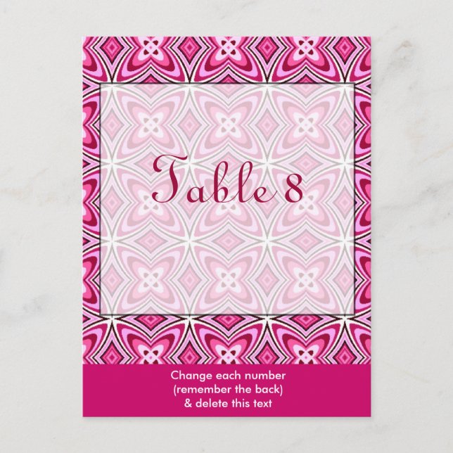 Rosa Tischnummer Postkarte (Vorderseite)