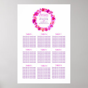 Rosa Tischplaner für Hochzeiten 1-9 Tische Poster