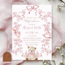 Rosa Toile-Baby-Shower-Einladung für Mädchen