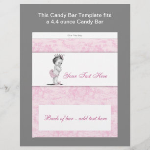 Rosa Toile Babyparty Süßigkeitenriegel Hülle Flyer