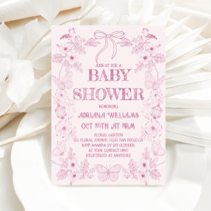 Rosa Toile-Blumen-Mädchen-Baby-Party-Einladung Einladung