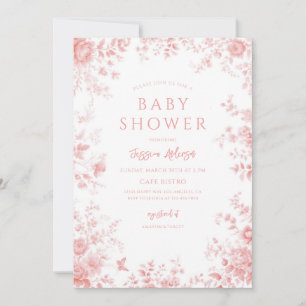 Rosa Toile Chinoiserie Babyparty Einladung