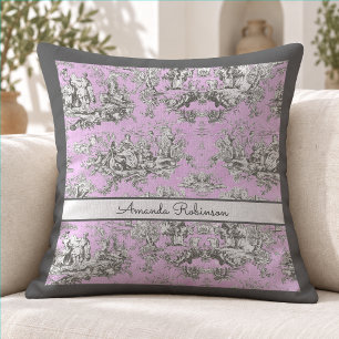 rosa Toile de Jouy, französische See-Toile-Dekorat Kissen