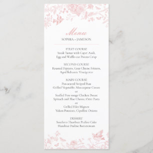 Rosa Toile de Jouy Hochzeitsmenü Menükarte