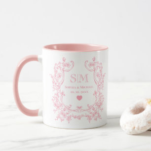 Rosa Toile De Jouy oder florale Weinranken-Hochzei Tasse