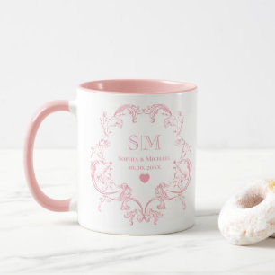 Rosa Toile De Jouy oder florale Weinranken-Hochzei Tasse