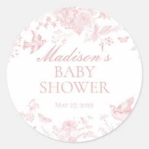 Rosa Toile De Jouy Vintage Blumen Baby Shower Runder Aufkleber