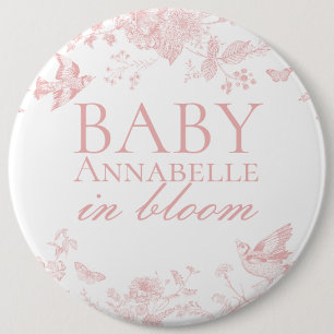 Rosa Toile De Jouy Vintage Florale Babyparty Button