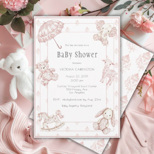 Rosa Toile Elegante Girl Baby Dusche Einladung