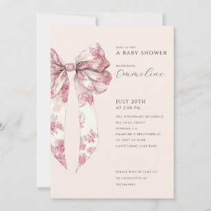Rosa Toile-Schleifen-Baby-Party Einladung