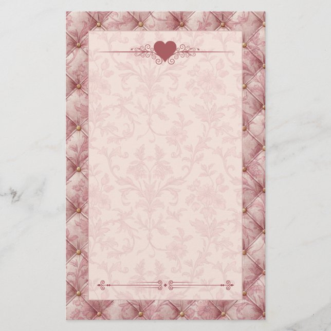 Rosa Toile-Tufted-Samt-Romantik-Papeterie Briefpapier (Vorderseite)