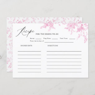 Rosa Toile Vintages florales Brautparty Rezept Begleitkarte