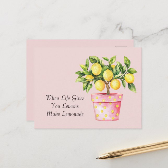 Rosa Topf Gelbe Mach Limonade Postkarte (Vorderseite/Rückseite Beispiel)