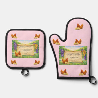 Rosa Topflappen- und Untersetzer-Set mit Bibelvers Ofenhandschuh & Topflappen-Set